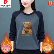 皮爾卡丹（pierre cardin）春秋純棉長(zhǎng)袖T恤女新款寬松印花圓領(lǐng)薄款大尺碼打底衫上衣 小熊加絨加厚 XL 115-130斤