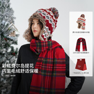 卡蒙（Kenmont）明星同款毛線(xiàn)加絨保暖護耳帽女冬可愛(ài)騎車(chē)擋風(fēng)防寒針織毛球帽9385 雙旦新年鴻運送禮套裝（帽子+圍巾） 58cm