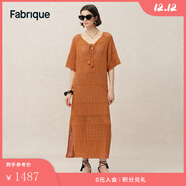 Fabrique鏤空針織棉麻寬松短袖連衣裙2025春季新品 連衣裙+襯裙黃棕色 S
