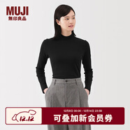 無(wú)印良品（MUJI）女式 起毛羅紋編織半高領(lǐng)長(cháng)袖T恤上衣打底衫女款內搭春秋女裝條紋 黑色 5A S （155/80A）