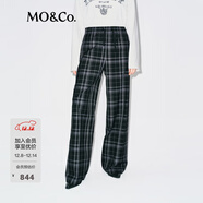 MO&Co.休閑褲2025冬新品黑灰格紋抽繩松緊長(cháng)直筒高腰垂墜松弛MBE4PATT08 灰黑格 S /160