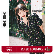 詩(shī)凡黎（‘S EIFINI）度假風(fēng)碎花吊帶連衣裙2024年夏新款女質(zhì)感復古甜美辣妹裙子 黑色（V領(lǐng)連衣裙） S 155/80A