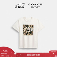 蔻馳（COACH）【圣誕禮物】奧萊女士 T恤短袖 豹紋經(jīng)典標志 白色 XS