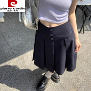 皮爾卡丹（pierre cardin）2025春秋款單排扣設計感外穿百褶裙女氣質(zhì)高腰顯瘦a字半身裙中裙 藏青色 XL