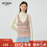深呼吸DEEP BREATH女裝V領(lǐng)格紋拼色造型純棉針織衫馬甲A300360 粉豎紋 S (2碼)