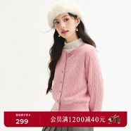 詩(shī)凡黎（'SEIFINI）詩(shī)凡黎老錢(qián)風(fēng)絞花澳洲美麗諾全羊毛套頭針織打底衫25春毛衣開(kāi)衫女 粉色 開(kāi)衫 M