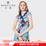 MORELINE沐蘭夏裝新款收腰印花長(cháng)裙女士連衣裙設計感高端別致 蘭花 L 40