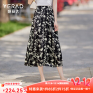 婭麗達（YERAD）國風(fēng)裙子女薄款水墨碎花半身裙女2024新款夏季a字雪紡長(cháng)裙 黑色 (A0)-國風(fēng)碎花 L