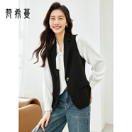 梵希蔓馬甲西裝外套女外穿小坎肩2026年春秋裝疊穿馬夾 V8227 黑色 S