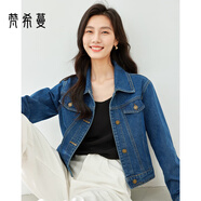 梵希蔓高腰茄克復古牛仔夾克外套女2025春秋新款寬松百搭開(kāi)衫上衣 70672 牛仔藍 S