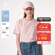 哈吉斯（HAZZYS）男女裝 夏季【情侶款】圓領(lǐng)上衣簡(jiǎn)約純色百搭短袖T恤 粉色PN-女款 M （160/84A 38） -抗菌女款