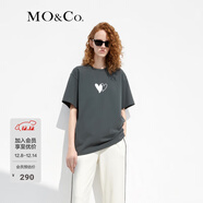 MO&Co.愛(ài)心印花圓領(lǐng)短袖寬松純棉T恤美式復古上衣上裝基礎黑白灰 古堡灰色 M 165