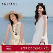 詩(shī)凡黎V領(lǐng)無(wú)袖連衣裙2025夏新款不規則腰線(xiàn)長(cháng)款花苞裙 本白色 S 建議80-95斤選擇