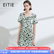 愛(ài)特愛(ài)（EITIE）泡泡袖夏日清爽印花裙2025夏季新款方領(lǐng)收腰顯瘦連衣裙7807530 森林綠48 S (155)