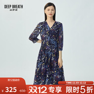 深呼吸DEEP BREATH女裝碎花高腰桃心領(lǐng)中長(cháng)傘裙連衣裙A500193 黑-星星 S (2碼)