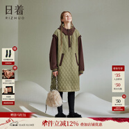 日著(zhù)（rizhuo）連帽中長(cháng)款棉衣2025新款秋女設計感寬松菱格紋夾棉連衣裙棉服 權杖綠 M