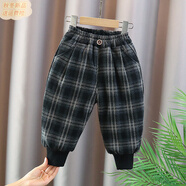 巴拉拉巴拉巴拉兒童三層加絨加厚棉褲冬裝新款男女童寶寶格子保暖一同款 黑色_ZS棉褲_格子 80 cm