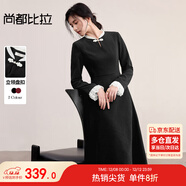 尚都比拉立領(lǐng)盤(pán)扣國風(fēng)連衣裙女秋季雙層蕾絲荷葉袖A字裙顯瘦收腰中長(cháng)裙