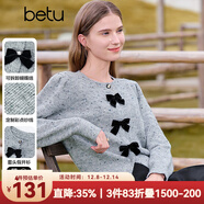 百圖betu女裝秋季新款毛針織衫圓領(lǐng)蝴蝶結甜美針織衫女2409T26 灰色 XS
