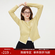 范思藍恩撞色拼接針織開(kāi)衫女秋2024新款蝴蝶結刺繡減齡上衣13122 香草黃-厚版 S