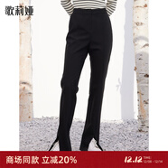 歌莉婭女褲春秋季新款開(kāi)衩喇叭神褲休閑黑色顯瘦長(cháng)褲子1B2C1D110 00B黑色 25