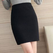 加厚螺紋后開(kāi)叉針織半身裙秋冬韓版高腰包臀裙女毛線(xiàn)短裙一步裙子 黑色裙長(cháng)55CM 均碼 均碼開(kāi)叉建議80-145斤