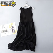 溥畔垂感吊帶裙百褶雪紡背心大擺莫代爾內搭打底連衣裙襯裙仙女長(cháng)裙子 黑色背心 均碼