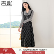 香影復古格子假兩件連衣裙女2025秋季新款收腰拼接學(xué)院風(fēng)中長(cháng)裙子 深灰 L 165/88A/110-125斤