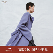 OVV秋冬熱賣(mài)女裝可拆卸高領(lǐng)單排扣隨附腰帶中長(cháng)款大衣 紫藍（凈色）C6 S