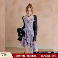 UNIFREE【明星同款】紫色吊帶連衣裙蝴蝶印花收腰不規則辣妹裙子 紫色 S