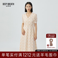 深呼吸DEEP BREATH女裝法式V領(lǐng)氣質(zhì)收腰碎花連衣裙A500197 杏-橘粉 XL (5碼)