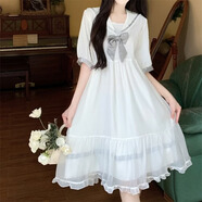 jk連衣裙大尺碼胖mm夏裝日系甜美羅莉塔網(wǎng)紗裙子撞色海軍領(lǐng)學(xué)院風(fēng) 白色 L 推薦100-120斤
