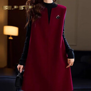 夏典素訂女王（SE.PSTP）2025年新款純色紅書(shū)喜慶連衣裙女早秋百搭背心裙歐洲站大碼女裝 酒紅色 無(wú)胸針原創(chuàng  )輕奢大品牌官方旗艦 M 90-105斤