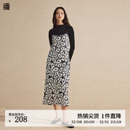 播碎花連衣裙女2024春夏新款韓系穿搭顯瘦雪紡吊帶裙DDR1LD5193 K44玄黑花 S