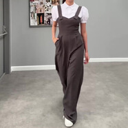 歐美跨境女裝2026夏季新款時(shí)尚通勤背帶高腰修身直筒連體褲女 栗色 XS
