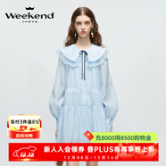 卓雅周末（JORYA weekend）海鹽茉莉|24春季新款蕾絲拼接娃娃領(lǐng)蝴蝶結燈籠袖連衣裙EJWEAN39 藍色 L