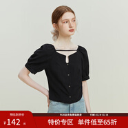 范思藍恩23FS12261黑色圓舞曲 法式短袖襯衫女夏季裙子套裝兩件套 黑色襯衫 XS