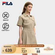 FILA 斐樂(lè )官方女裝梭織工裝連衣裙2025夏季新款時(shí)尚涼感防曬收腰裙子 荒草卡其-LK XS 155/76A/XS