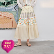 妖精的口袋重工撞色拼接波點(diǎn)半身裙女2025年夏季新款波嬉風(fēng)長(cháng)裙子 田園黃色 L