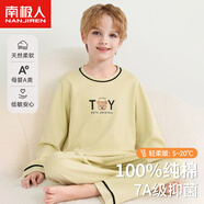 南極人（Nanjiren）兒童睡衣男童中大童純棉長(cháng)袖長(cháng)褲小男孩寶寶冬季圓領(lǐng)家居服套裝 豌豆綠TY小熊 120 【建議105-115CM】