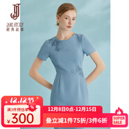 經(jīng)典故事（JANE STORY）簡(jiǎn)約氣質(zhì)收腰繡花雪紡連衣裙女夏季2025新款高端中國風(fēng)修身裙子 淺藍色（偏小建議拍大一碼） 2XL