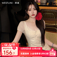 西遇法式連衣裙女2025年春季新款溫柔風(fēng)刺繡鏤空領(lǐng)口蕾絲邊長(cháng)裙 杏色 S (155)