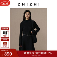 致知ZHIZHI 醉垂鞭 半高領(lǐng)全羊毛簡(jiǎn)約優(yōu)雅小黑裙連衣裙25冬季新款 黛黑 M