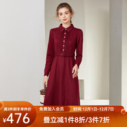 經(jīng)典故事（JANE STORY）高級感羊毛毛呢連衣裙女秋冬2025新款法式復古襯衫領(lǐng)氣質(zhì)修身裙子 酒紅色 M