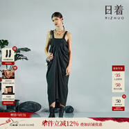 日著(zhù)設計師原創(chuàng  )女裝2024夏季新款寬松輕薄拼接冰麻吊帶長(cháng)連衣裙子 影黑 S