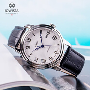 左微沙（JOWISSA）瑞士進(jìn)口全自動(dòng)機械男表藍寶石表鏡簡(jiǎn)約休閑背透送老公新年禮物 黑帶白盤(pán)-表盤(pán)43MM-J4.046.L