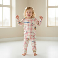 小豬大衛 PECODAVID秋內衣套裝男童女寶寶可愛(ài)印花秋衣秋褲無(wú)骨貼身內衣套 粉格小熊 90 可開(kāi)襠