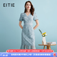 愛(ài)特愛(ài)（EITIE）浪漫印花V領(lǐng)收腰魚(yú)尾蕾絲修身連衣裙夏季新款仙氣裙B2407334 晴空藍33 XL 170