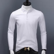 奧德里奇（Aodeliqi）男士polo衫長(cháng)袖修身商務(wù)休閑翻領(lǐng)t恤春秋季絲光棉純色翻領(lǐng)打底衫 白色 M  建議100-125斤