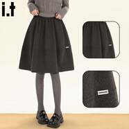 :CHOCOOLATE  it女裝復古格子毛呢半身裙女高腰A字蓬蓬裙2025冬季學(xué)院風(fēng)中裙 灰色 M